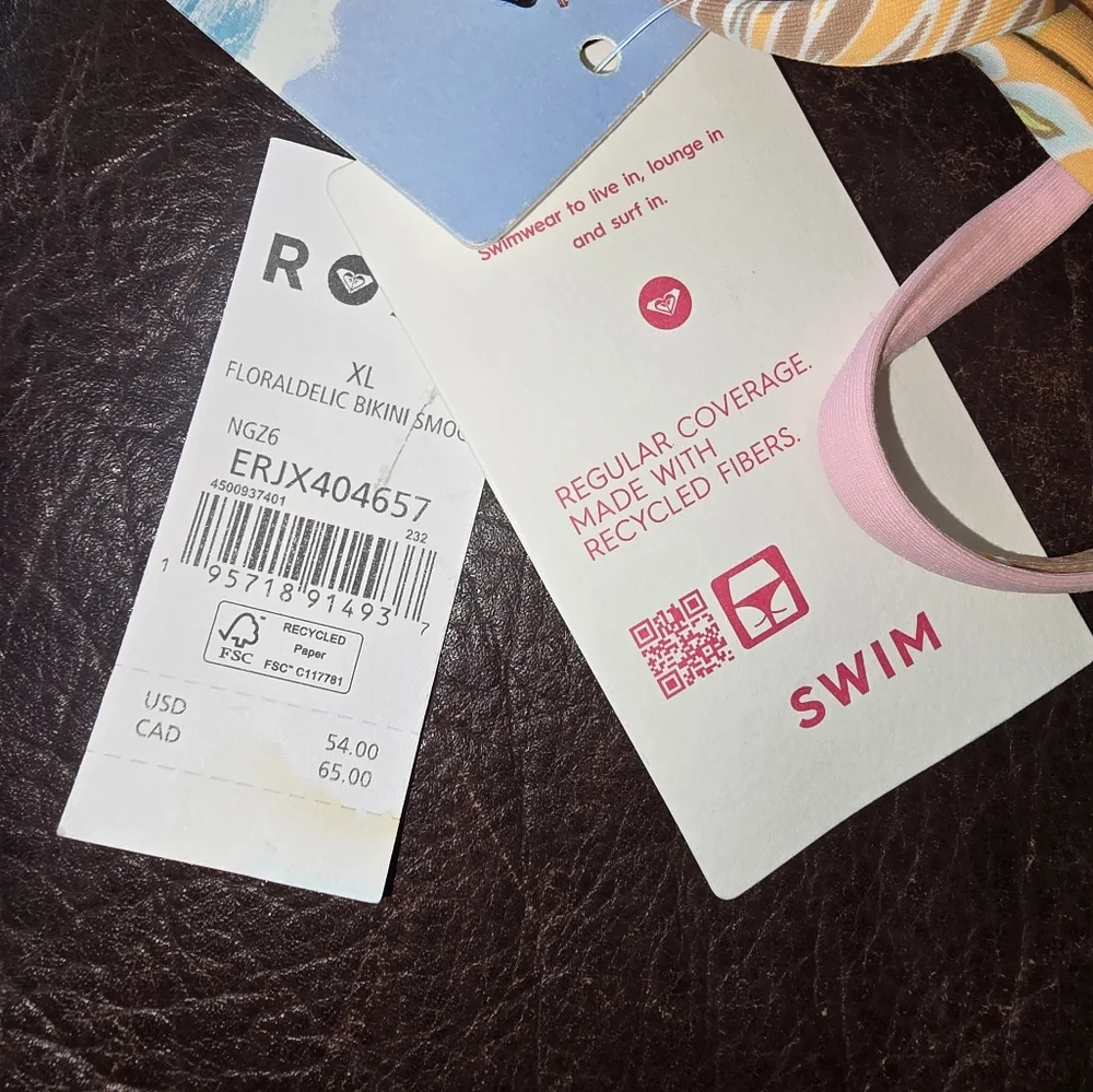 NWT ROXY Floradelic Smocked Side Tie Bikini Bottoms In Mock Orange Delic Size XL - Picture 6 of 7